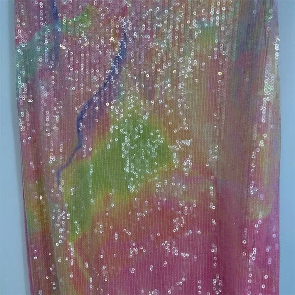 Hutch Anthropologie Rainbow Ombré Sequin Mesh Midi Slip Skirt Size M - Picture 7 of 11